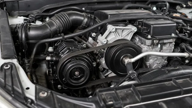 Car AC compressor, pulley, and accessory belt with the engine off