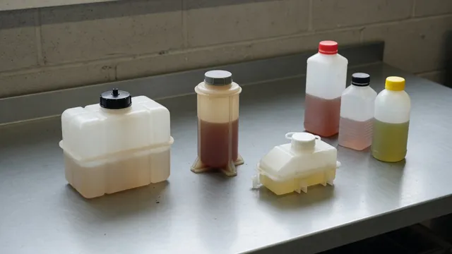 Labeled brake, power steering, and clutch fluid reservoirs with separate capped fluid containers