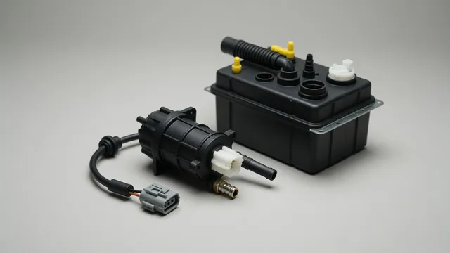 Illustration of an EVAP leak detection pump with its electrical connector and wiring harness