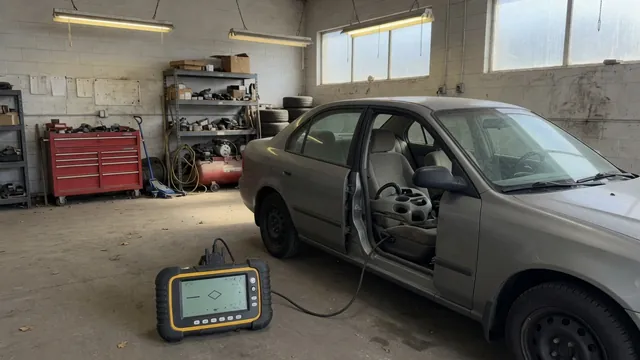 Diagnostic scan tool displaying P1606 beside a parked vehicle's dashboard