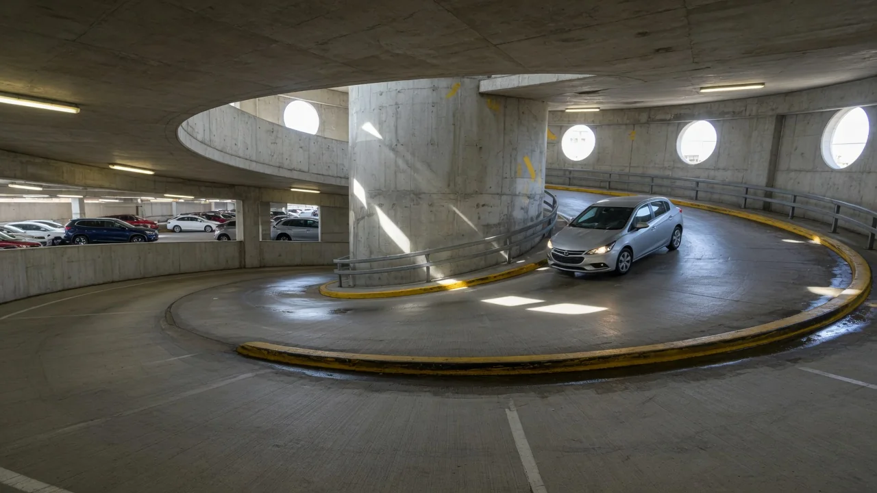 Automotive scene illustrating Why Do Some Parking Garages Have Tight Turning Ramps