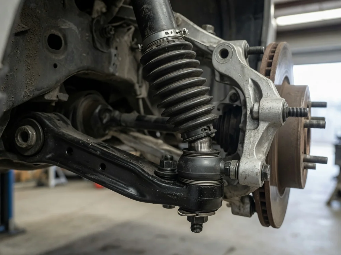 Illustration of a suspension ball joint connecting a control arm to a steering knuckle