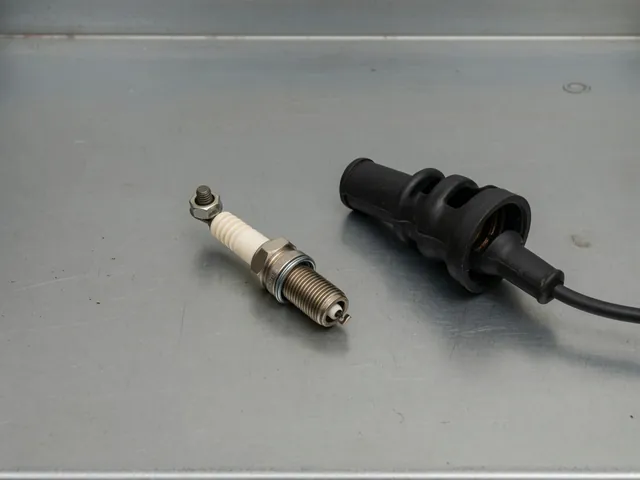 Clean spark plug with its threads, ceramic insulator, terminal, and ignition boot visible